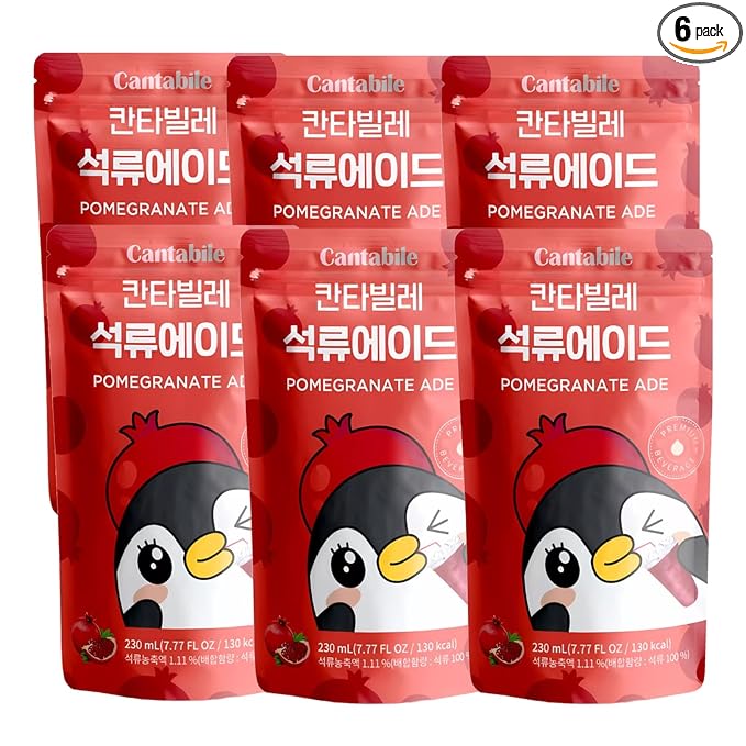 Cantabile Korean Convenience Store Pouch Drink Ready-to-Drink Refreshing Beverage Imported from Korea (6 Pack, Pomegranate)