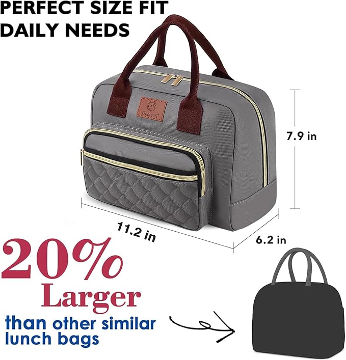 Genteen Lunch Bag for Women Girls Teens,Insulated Adult Lunch Boxes for Women,Reusable Cute Lunch Bags for Work,High Capacity Tote Lunchbox Cooler for Office Travel Picnic School-Gray