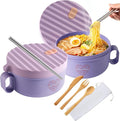 AI LOVE PEACE Ramen Bowls, 40 oz Large Microwavable Noodle Bowls (2 Purple) with Chopsticks, Sporks, and Utensil Bag, Portable Microwave Bowl for Home, Office, Dorm, or College Gift.