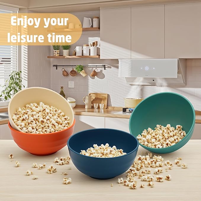 Wheat Straw Bowls 60 OZ, Unbreakable Large Salad Bowls Set of 6, Plastic Kitchen Bowls for Ramen, Soup, Cerea, Microwave and Dishwasher Safe Big Popcorn Bowls for Camping, RV, Party (Multi Colors)