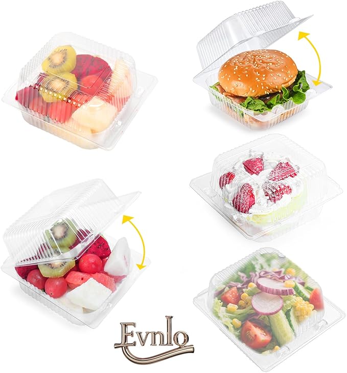 Evnlo 300 Count Clear Plastic Containers with Lids for Food, Thickened Disposable Sandwich Containers Clamshell Boxes for Cake Slice, Dessert, Hamburger, Salad, Pastry, Fruits, Takeout Tray