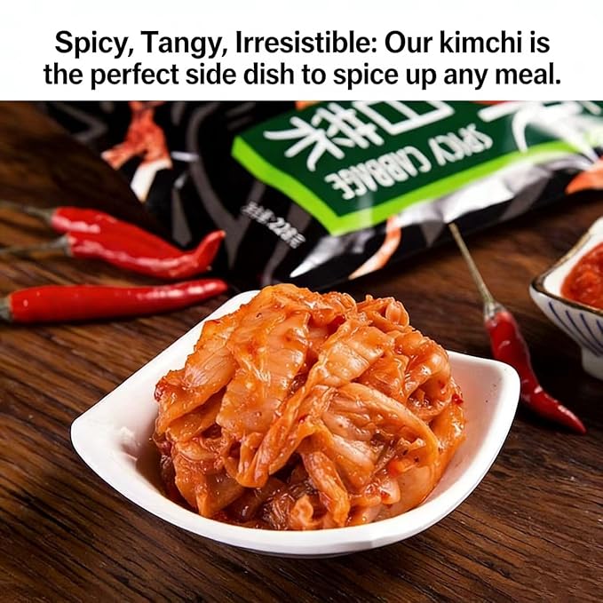 Premium Spicy Kimchi – Traditional Korean Fermented Napa Cabbage, Gluten Free/KETO/Vegan, 0g Fat & 0g Sugar, Long Shelf Life, Perfect for Ramen & Stir-Fries, 14.7 oz (418g) per Bag