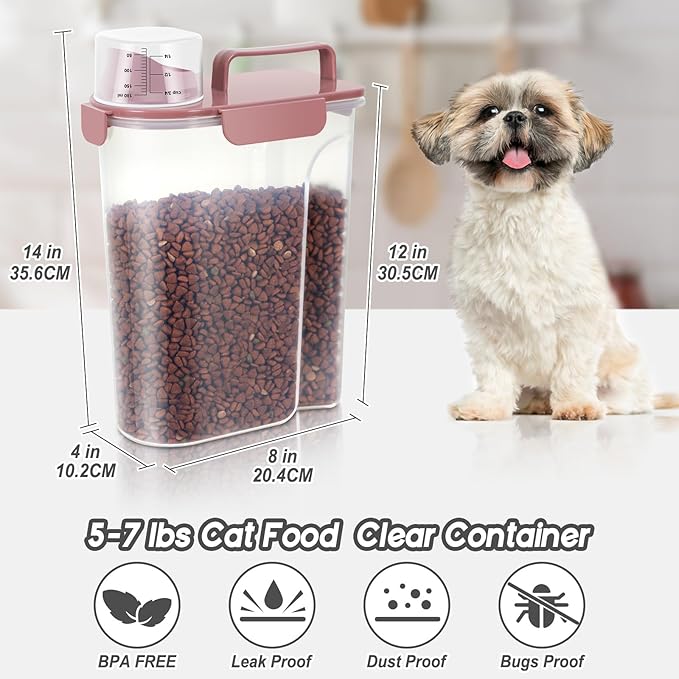 LEAWALK 5Lbs Airtight Cat Dog Food Storage Container with Upgraded Large Nozzle BPA-Free, Pet Food Storage Containers for Rice, Grain, Pet Food, Flour, Dog Treat Storage (Pink×2, 5L-2pack)