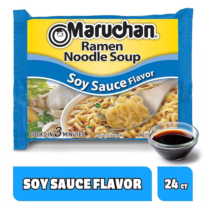 Maruchan Ramen Noodle Soup, Soy Sauce Flavor – Japanese-Style Instant Noodles, Quick & Easy Meal for Kids, Students & Busy Families – 3 Oz. (24 Pack)