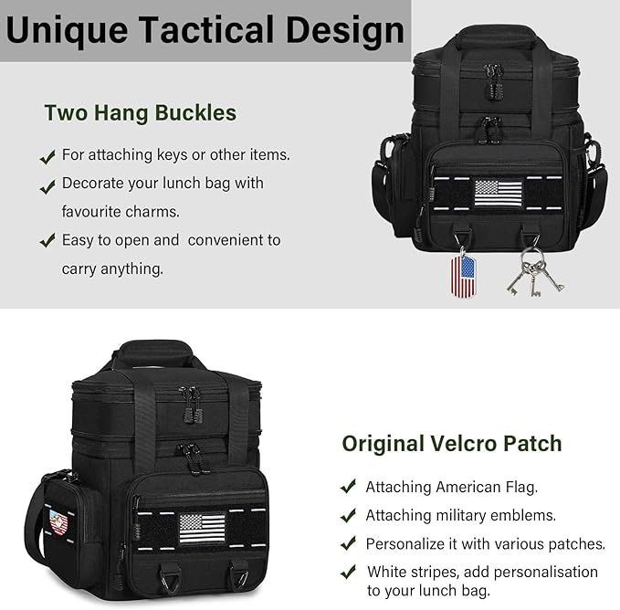 TENKIST Expandable Tactical Lunch Box, XLarge Insulated Lunch Cooler Bag Heavy Duty Leakproof Lunch Pail for Men Adults Work Office Outdoor Picnic Trips,25L,Black