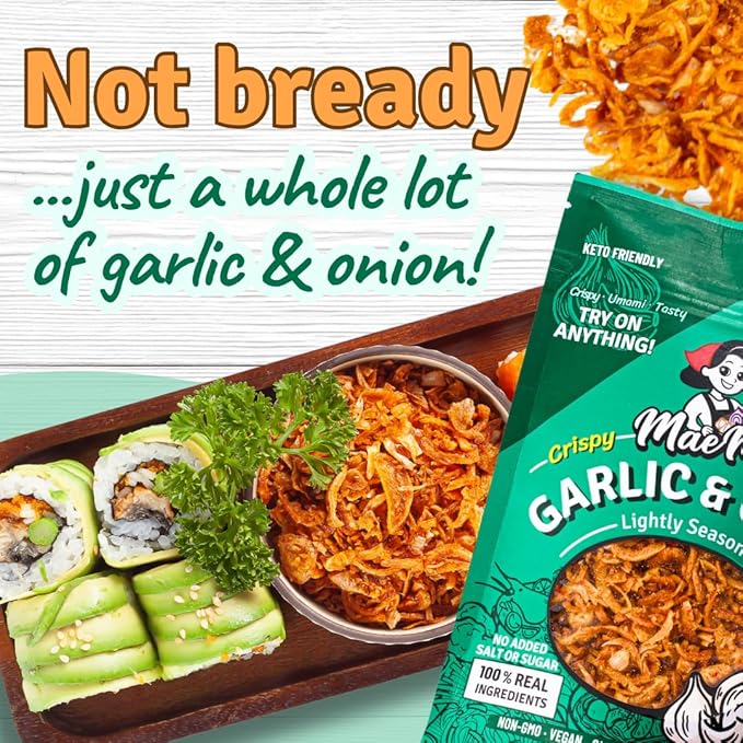 MaeMai Crispy Onion Garlic Flakes (MILD) – Light Heat Crunchy Fried Onion & Garlic, Ramen Rice & Salad Topping, Gluten Free, Vegan, 3.17 oz (90g) – Bag