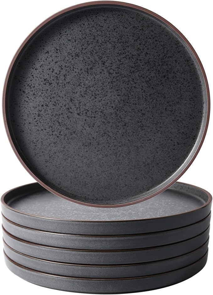 LERATIO Dinner Plates,Ceramic Dinner Plates Set of 6,10.75 inch Large ceramic plates,Modern Shape Dinnerware Dishes Set for Kitchen, Microwave & Dishwasher & Oven Safe-Coffee Rim