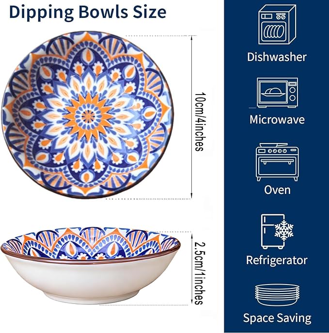 6PCS Sauce Dish, Ceramic Dipping Bowls,Small Bowl,Soy Sauce Dish Dipping Sauce Bowl,Sauce Plates Dip Bowls for Condiments Sushi Dishes Soy Sauces Ketchup Snack Side Dishes - Set of 6
