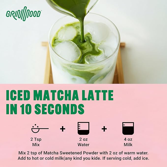 GRIN MOOD Matcha Powder, Green Tea Powder Sweetened Grade, Barista Craft Blend for Latte, Korean Matcha from Jeju Island, Non Dairy, Non-GMO, 10.6 Ounce
