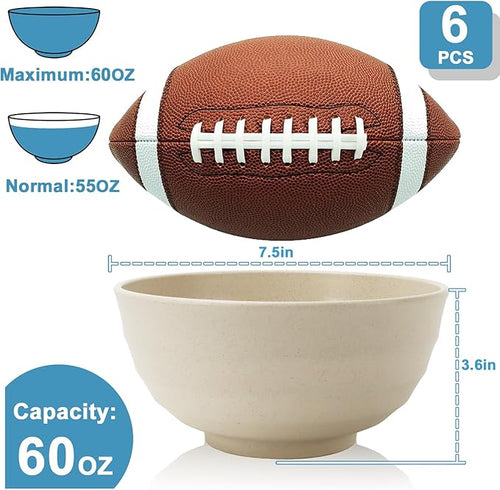 Wheat Straw Bowls 60 OZ, Unbreakable Large Salad Bowls Set of 6, Plastic Kitchen Bowls for Ramen, Soup, Cerea, Microwave and Dishwasher Safe Big Popcorn Bowls for Camping, RV, Party (Multi Colors)