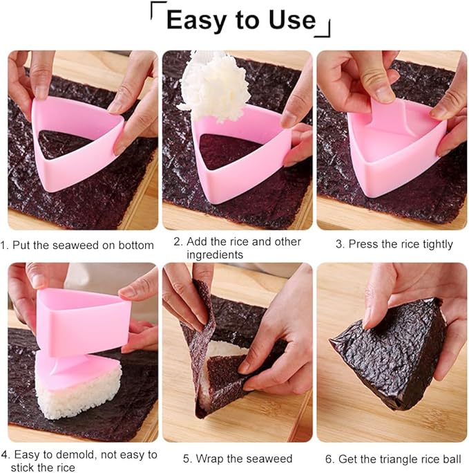 Onigiri Mold Triangle, 2 Pack Large Rice Ball Mold Sushi Makers, Japanese Rice Cooker Kit for Lunch Bento