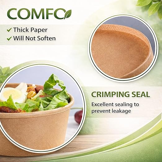 TOPtoper 43Oz 50Pcs Large Paper Bowls with Lids and Forks, Heavy Duty Disposable Meal Prep Containers for Hot/Cold Food, Soup, Disposable Bowls Bulk Soak-Proof for Party