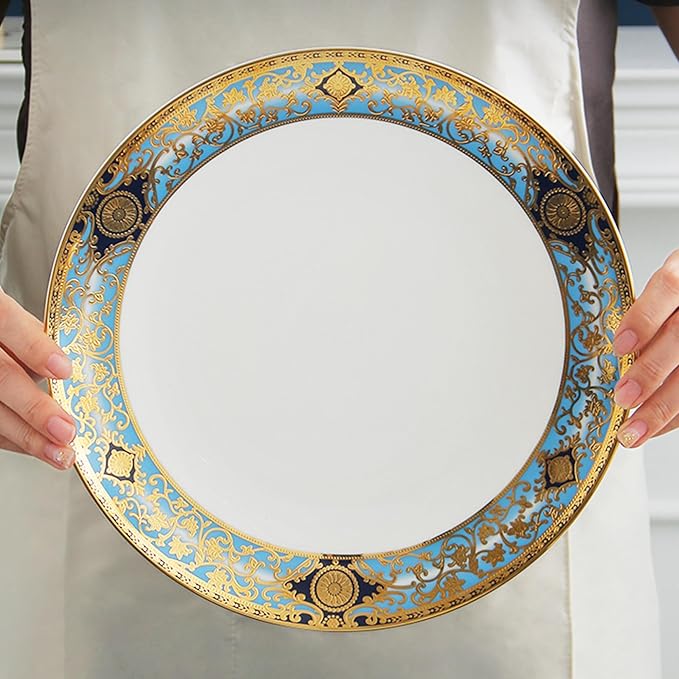 Bone China Dinnerware Set for 4, 8 Piece Tableware for Dining,Ornate Retro Pattern Plates for Fine Dining, Wedding Reception, Anniversary and Restaurant Use