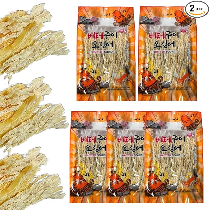 JOKUNA - Korean dried squid - Soft and chewy texture squid (Spicy, Butter, Roasted) (Butter - 5 pack)
