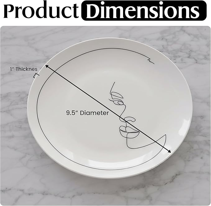 Line Muse Dinner Plates Set for 4 – 9.5-Inch Bone China Dinnerware Set, Modern One-Line Portrait Artwork – Perfect Serving Plate for Dessert, Appetizer, Salads