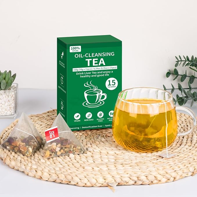 Oil Reducing Tea, 100% Pure & Natural Oil Cleansing Tea with 10 Precious Ingredients Formula for Liver Detoxification, Effectively Improve Intestinal Cleansing (2 Box/30 Bags)