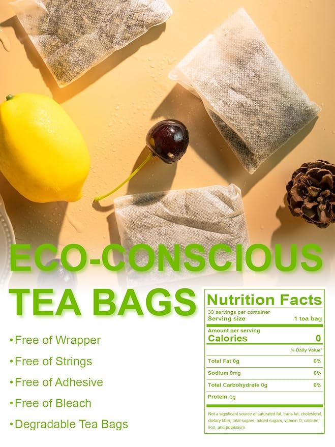 TeeLux Mint Green Tea Bags, Green Tea with Peppermint, Spearmint, and Lemongrass, Large Size for Iced Tea, 30 Count, Corn Fiber Tea Bags