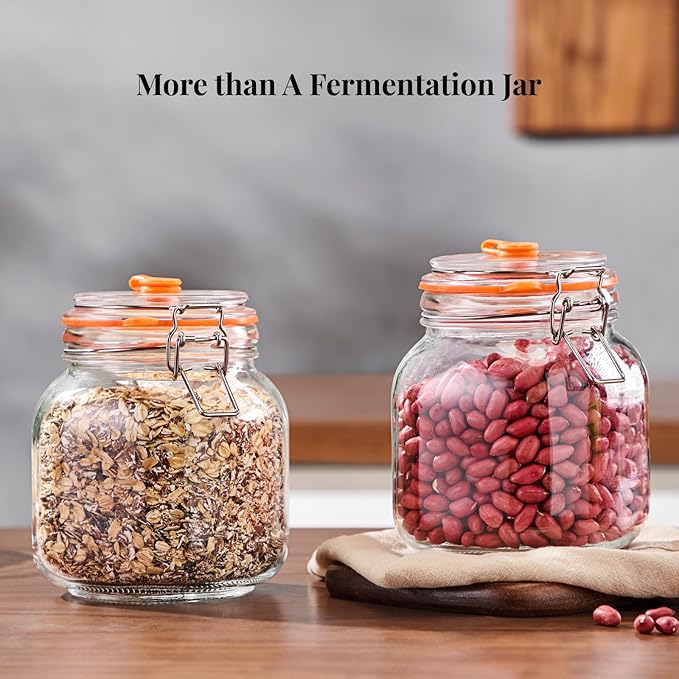 1L Fermentation Jar Kit (2 Pack) with Airlock & Glass Weight, Wide Mouth Fermenting Jar for Sauerkraut, Kimchi & Pickles, No Burping Required