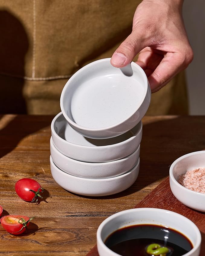 famiware Milkyway Ceramic Soy Sauce Dish, Dipping Bowls Set of 6, Dipping Sauce Bowls/Dishes, 4oz Small Serving Bowls for Side Dishes, Condiment, Sushi, Appetizer, Dessert, Light Gray