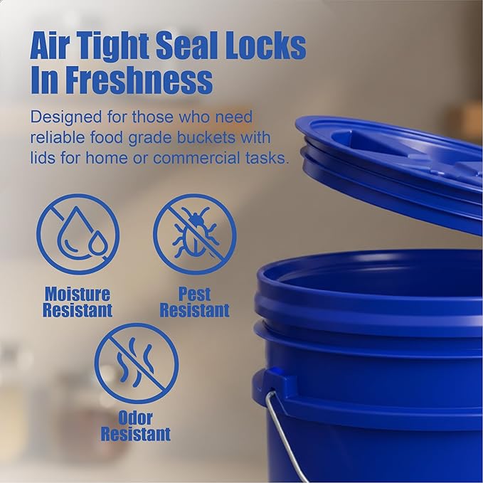 ePackageSupply 5 Gallon Bucket - Food Grade Bucket with Airtight Gamma Seal Screw-On Lid, BPA-Free, Heavy-Duty 90 Mil HDPE Plastic, Bulk Storage, Durable Container, Made in USA, Blue/Blue, 3 Packs