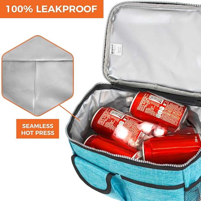 opux Insulated Lunch Box for Men Women Kids, Leakproof Reusable Lunch Bag Cooler for Work School Office, Soft Thermal Lunchbox Tote Shoulder Strap for Boys Girls Adults, Heather Sea Blue, 14 Can/8L