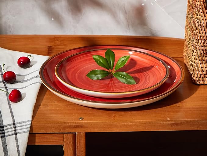 ONEMORE Porcelain Dinner Plates 8.5 inch Dessert Salad Plates Ceramic Plates with Speckle Serving Dishes Set of 4, Microwave, Oven and Dishwasher Safe