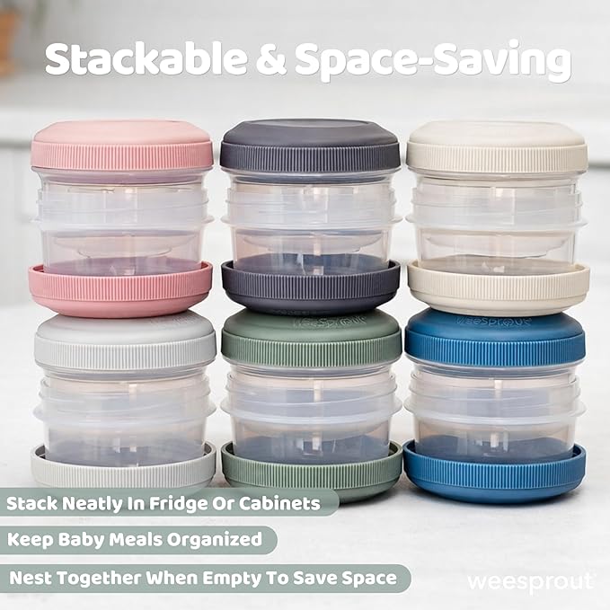 WeeSprout Leakproof Baby Food Storage - 12 Set, Small Plastic Containers with Lids, Lock in Freshness, Nutrients & Flavor, Freezer & Dishwasher Friendly, 4oz Snack Containers (Variety Matte)