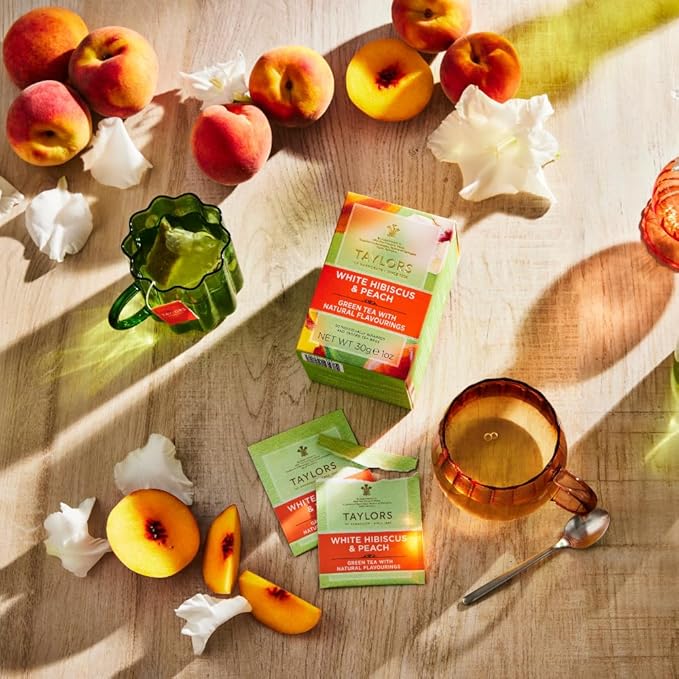 Taylors of Harrogate White Hibiscus & Peach, Green Tea Individually Wrapped Bags, 20 Count (Pack of 6), Delicate, Fruity and Sweet, Caffeinated, Enjoy Hot or Iced, 120 Teabags Total