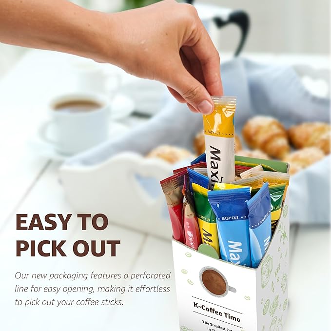 CUTIE MANGO Maxim & Ice Coffee Mix 20 Sticks | Korean Instant Coffee Sampler 4 Flavors Packets (5 Sticks Each) | White Mocha Original Ice Coffee Assortment Café Style | Camping Party Office Easy-Cut