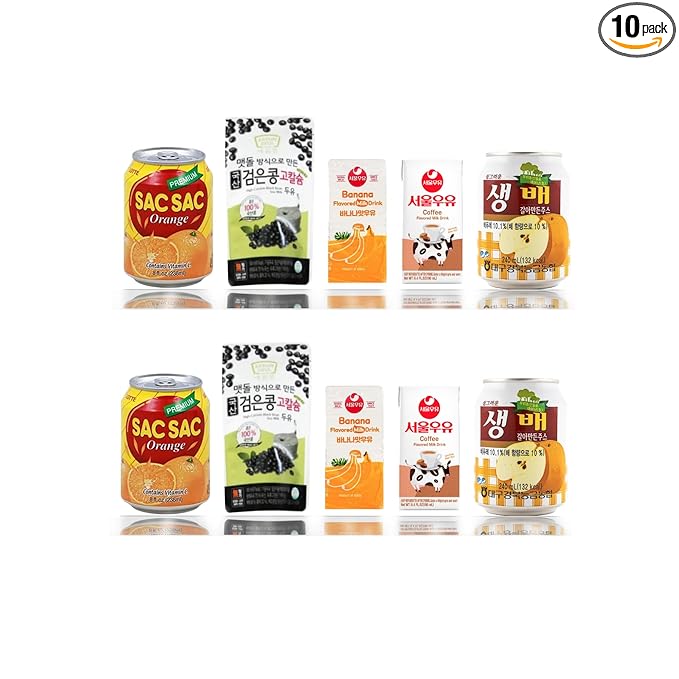 FRKR Korean 10 &12 Drinks Assortment Gift Box [Chilsung Cider/Mikis/Demisoda/Banana Milk/McCOL/MoguMogu/2%/SacSac/Etc.] Soft Drinks + Real Fruit Drinks + Energy Drinks (10, Good Morning)