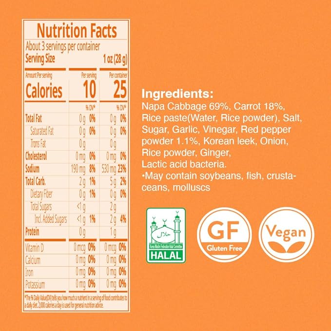 Spicy Premium Fermented Kimchi Napa Cabbage [ MINI Pouch Pack of 8] - [Extra Carrot (Mild)] – (Gluten Free / Vegan) | 0 Fat/ 0 Sugar/ 0 Cholesterol | Long Shelf Life | Perfect for Ramen & Stir-Fries - JONGGA