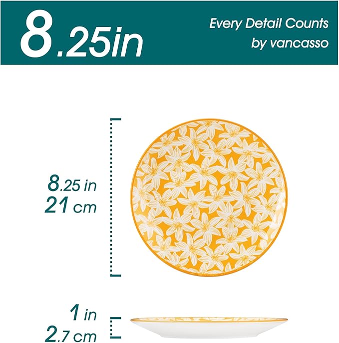 vancasso Ceramic Salad Plates Set of 6, Small Vintage 8.25 Inch Plate Set of 6 for Kitchen, Porcelain ColorfulDessert Plates for Kitchen, Microwave Oven Dishwasher Safe, Vintage Gift, Pastel