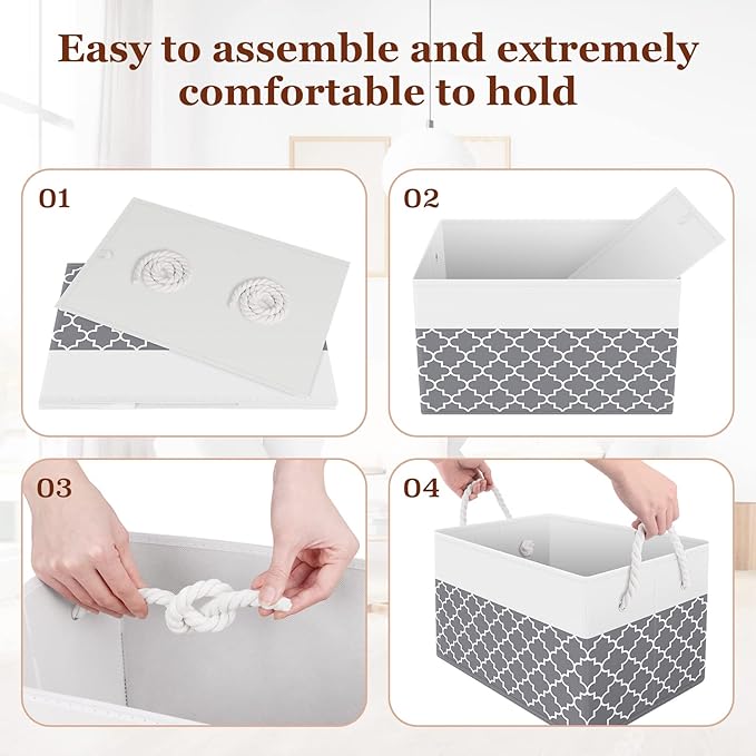 Fab totes Storage Bins [16-Pack], Foldable Storage Baskets for Organizing Toys, Books, Shelves, Closet, Large Storage Box with Rope Handles, Sturdy Organizer Bins, White & Black