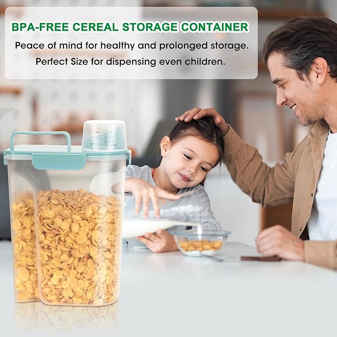 TBMax 2 Pack Airtight Rice Container 5 Lbs +10 Lbs, Cereal Container Oatmeal Storage with Easy-pouring Spout & Handy Cup for Flour Grain Beans, Pet Dog Cat Bird Food Storage Dispenser -Sky Blue