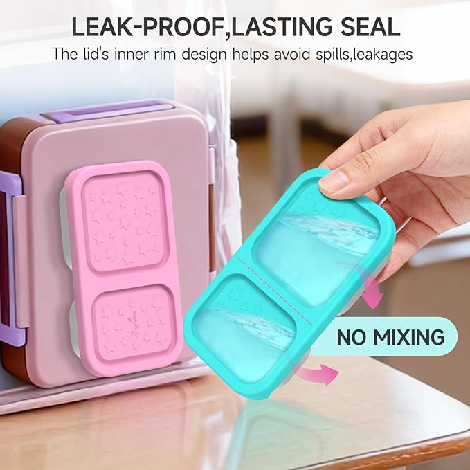 SOPHICO Stainless Steel 2 compartments Containers, Reusable Snack Containers with Silicone Lids Lunch Box for Meal Prep Food Storage On-the-Go Snacking(4 pack)