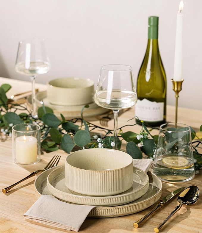 TheTerra Ceramic Dinnerware Sets for 4, 12 Pieces Porcelain Lightweight Speckled Plates and Bowls Sets, Scratch Resistant Dish Set, Oven & Microwave & Dishwasher Safe