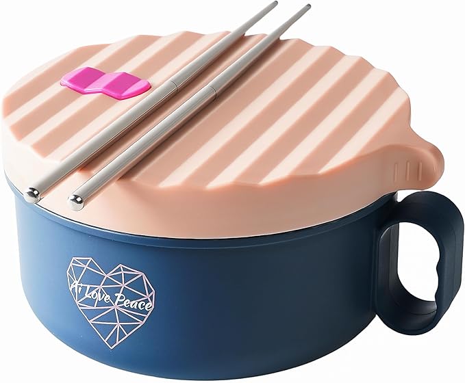 AI LOVE PEACE Ramen Bowl, 40 oz Microwaveable Noodle Cooker for Ramen, Pho, Soup, and Pasta, Dishwasher Safe and Portable, Ideal for Home, Office, Dorm, or Gift (Pink)