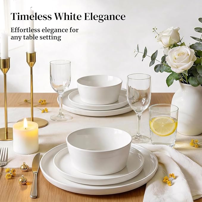 DOWAN 10" Porcelain Dinner Plates Set of 6, Ceramic White Dessert Plates Set for Salad, Pasta, Steak - Appetizer Plates, Dining Plates for Parties, Restaurant - Dishwasher & Microwave Safe - Gifts