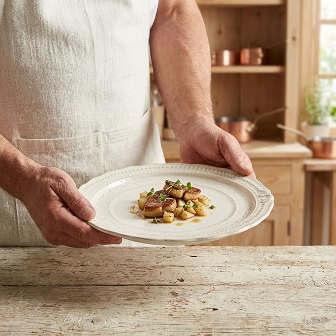 Ceramic dinner plate set (4 pieces), ceramic dinner plates, embossed salad plates, Kitchen Porcelain Serving Dishes, microwave/oven/dishwasher safe, scratch-resistant.