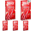 GLICO Pocky Crunchy Strawberry Covered Chocolate Biscuit Sticks 1.79 oz, (Pack of 5)