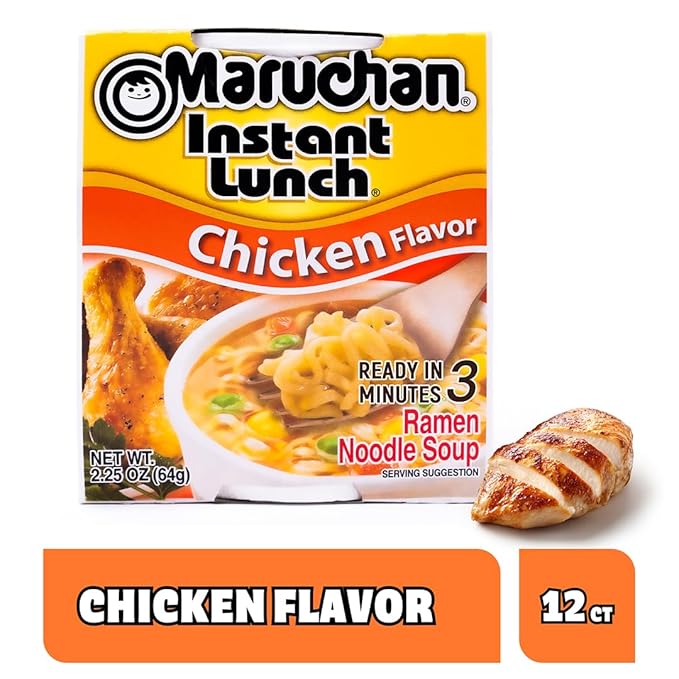 Maruchan Instant Lunch Ramen Noodles, Chicken Flavor – Japanese-Style Instant Noodle Soup, Easy Meal Ready in 3 Minutes – 2.25 Oz. (12 Pack)
