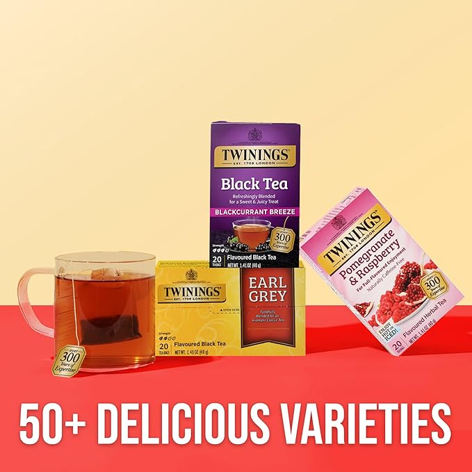 Twinings of London Premium Blackcurrant Breeze Black Tea, Strong and Distinctive Black Tea, Sweet and Tangy Black Currant Tea Taste, 20 Tea Bags