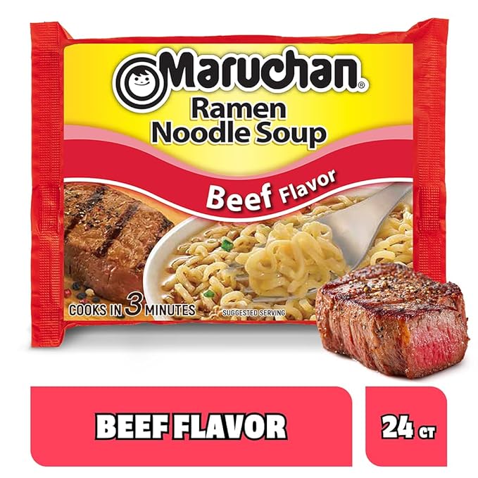 Maruchan Ramen Noodle Soup, Beef Flavor – Japanese-Style Instant Noodles, Quick & Easy Meal for Kids, Students & Busy Families – 3 Oz. (24 Pack)