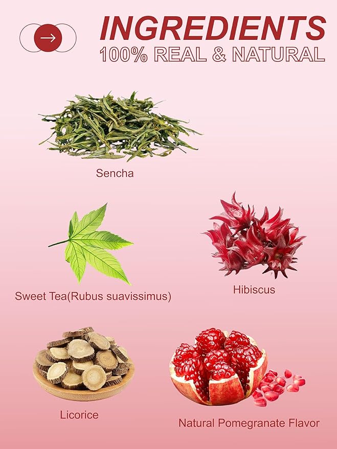 TeeLux Pomegranate Green Tea, Brisk Sencha Tea & Tart Hibiscus & Sweet Licorice & Natural Fruity Pomegranate Flavor, 100 Count