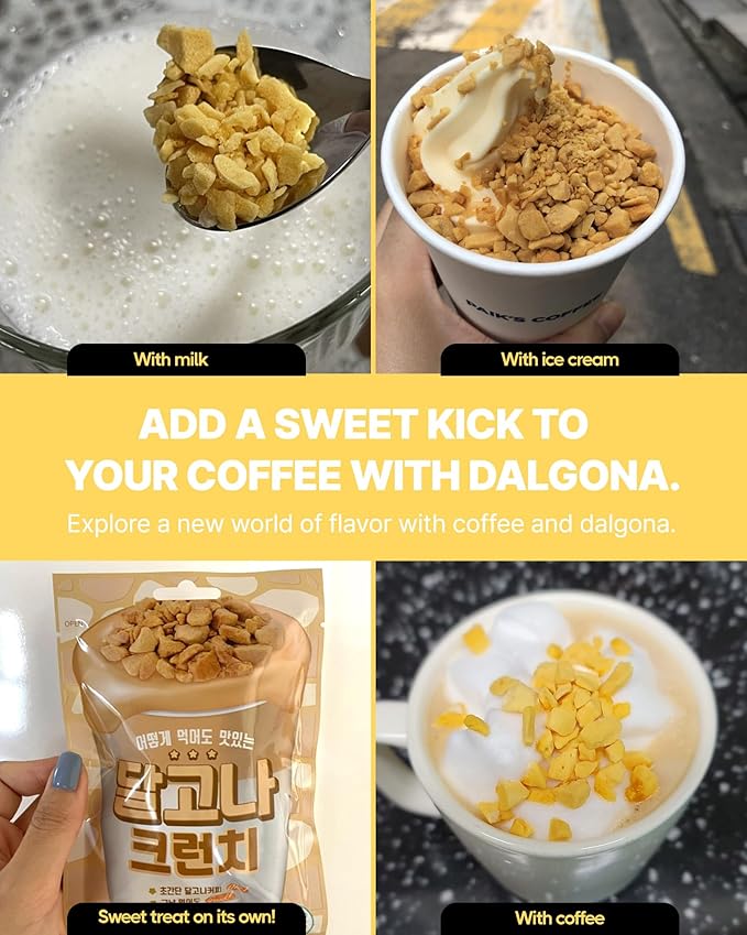 CUTIE MANGO Korea Mix Coffee 25 Sticks + Dalgona Crunch | Korean Favorite Instant Coffee Sampler Assortment Packet 5 Flavors (5 Sticks Each) | Chunk Sweet Dalgona Topping Home Camping Party Office