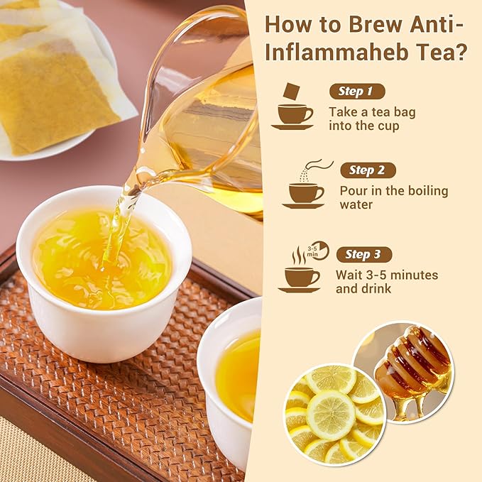 Anti-Inflammaheb Tea, 100% Natural Inflammation Tea from Premium Turmeric, Ginger, Cinnamon, Cardamom, Cumin, Coriander Seeds Herbal Ingredients, Supports Antioxidant, Boost Immunity (1 Pack/120 Bags）