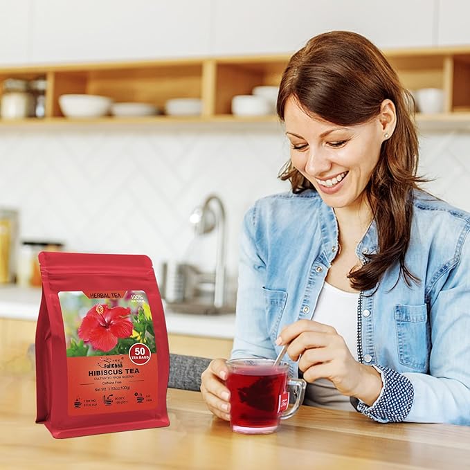 FullChea - Hibiscus Tea Bags, 50 Teabags, 2g/bag - Premium Hibiscus Flower Tea Bag - Cultivated From Nigeria - Non-GMO - Caffeine-free - Rich in Antioxidants & Support Digestion (Pack of 2)