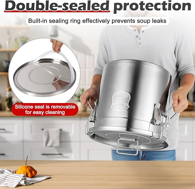 12L/3.17 Gal Cooking Oil Storage Can Commercial Oil Container with Filter & Lid Metal Bucket Food Storage Containers Airtight for Rice Flour Grain Dog Food Coffee Bean, 304 Stainless Steel -Silver