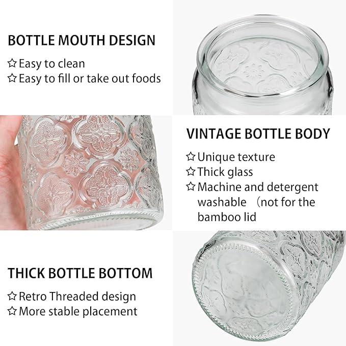 BEWAVE Vintage Glass Jar, 2 Pack, 32oz Food Storage Containers Clear Mason Jars With Airtight Lid for Kitchen Counter, Coffee, Tea, Sugar, Candy