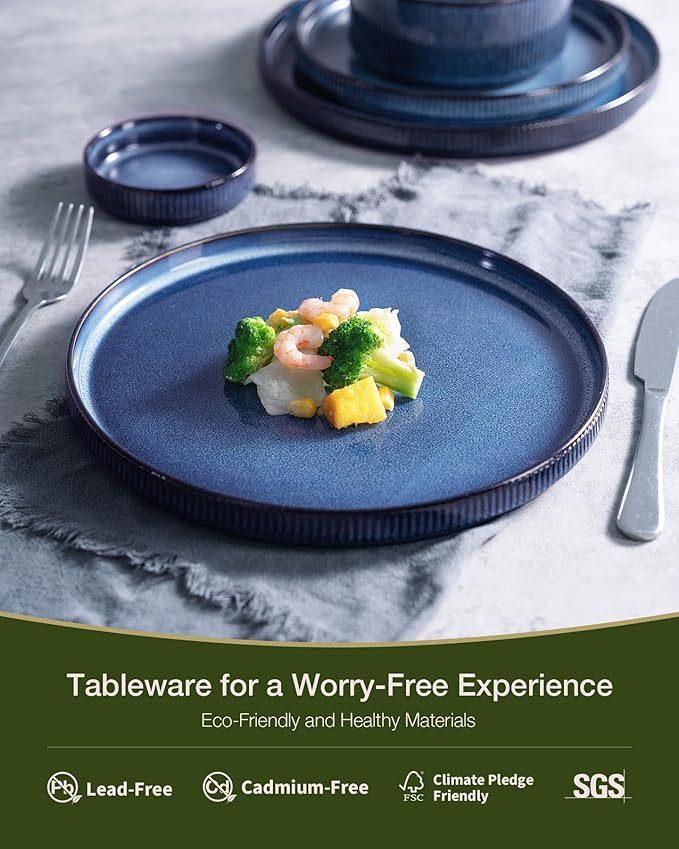 Famiware Star 24-Piece Stoneware Dinnerware Sets, Service for 6 - Reactive Glaze Mugs, Plates and Bowls, Dishes for Everyday/Formal Use, Chip/Scratch Resistant, Microwave/Dishwasher Safe, Nebulas Blue